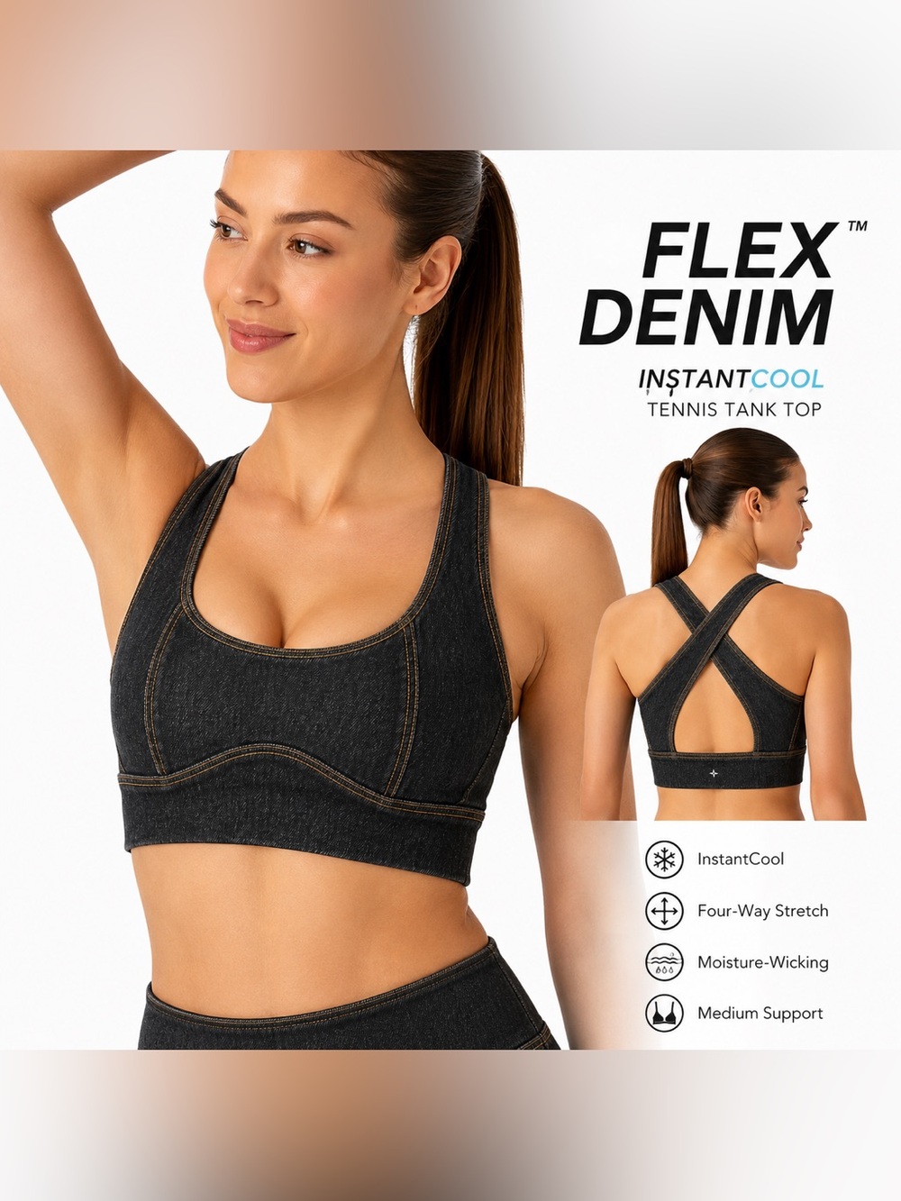 Halara Flex™ InstantCool Washed Denim Tennis Tank Top Black | Medium | NEW NWOT
